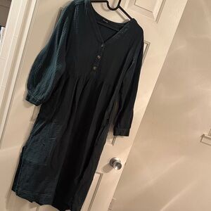 Madewell Dark Green Long Sleeve Dress w/ Pockets